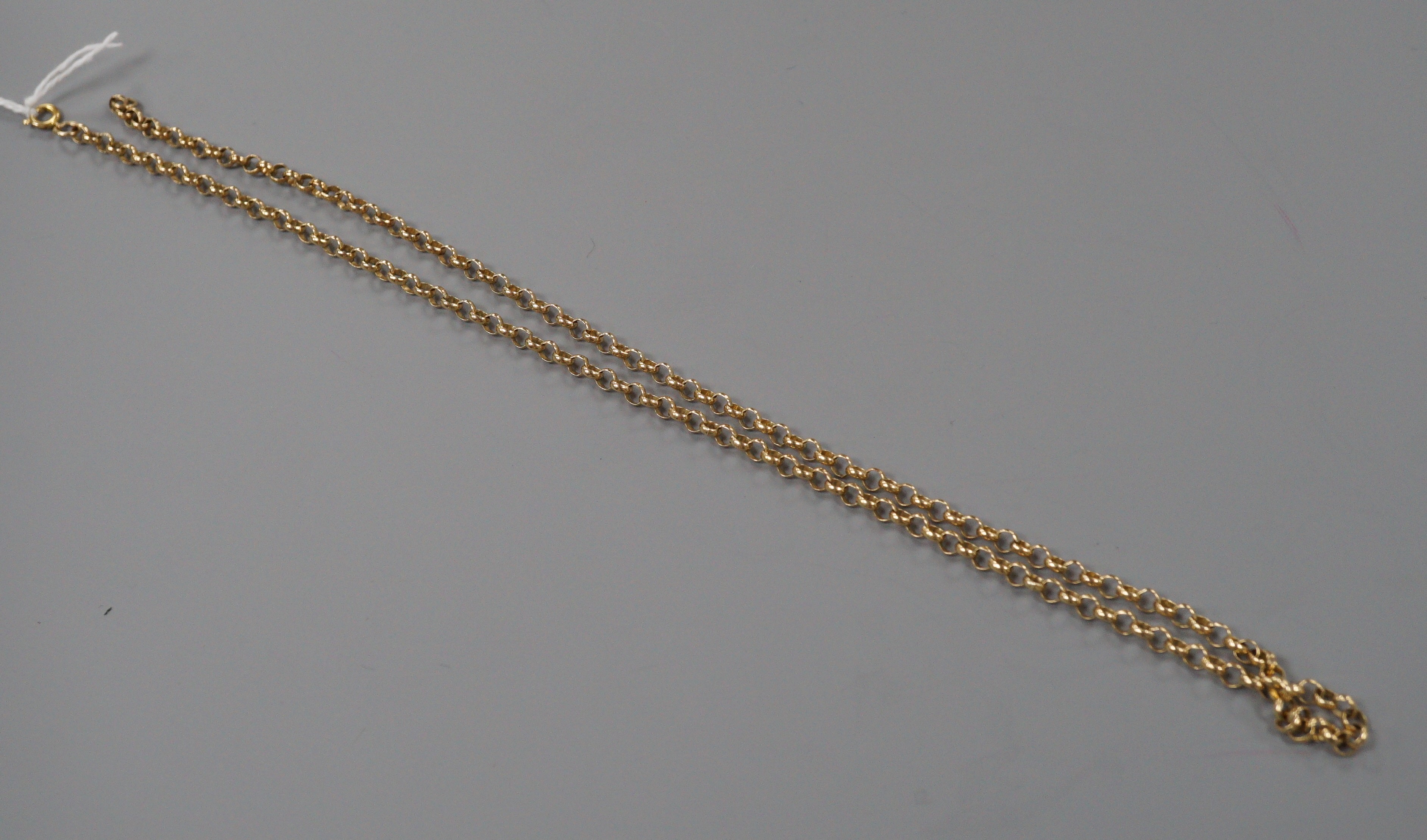 A 9ct gold belcher link chain, 101cm, 9.4 grams.